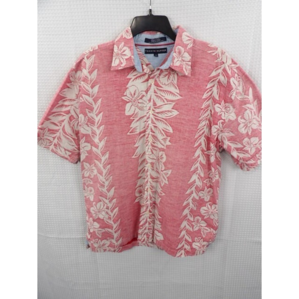 Tommy Hilfiger Red/White Floral Hawaiian Camp Shirt Inside Out Size Large